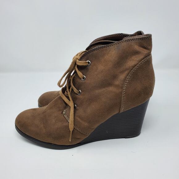 A.N.A. Brown Lace Up Wedge Booties - Picture 6 of 8